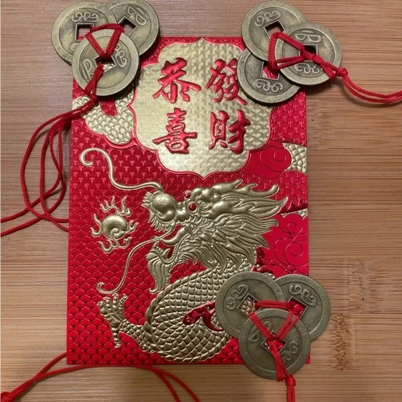 Year of the Dragon Money Luck Envelope 3 feng Shui Coin Set - Picture 1 of 12
